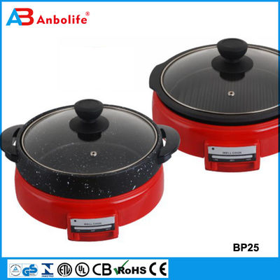 Anbo 다기능 둥근 전기 피자 냄비 오븐 세라믹 코팅 전기 BBQ 그릴 / 전기 그릴 / 덮개와 함께 그릴 플레이트