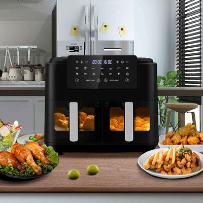 오일 없는 듀얼존 에어 프라이어 9L 큰 가족용 2개의 드로거 10개의 프리셋 2400W 저지방