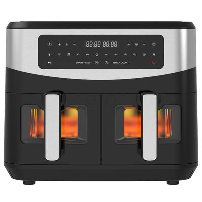 오일 없는 듀얼존 에어 프라이어 9L 큰 가족용 2개의 드로거 10개의 프리셋 2400W 저지방