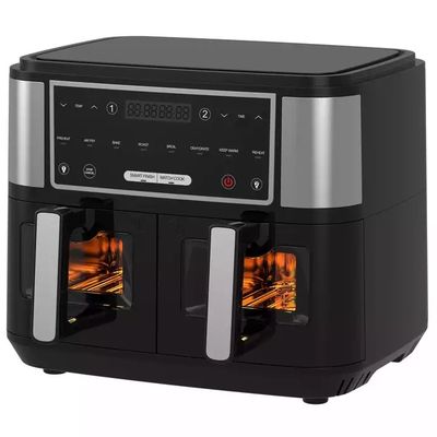 스마트 2400W 에어 프라이어 듀플 가시 투명한 창문 9L 디지털 두 구역 기술