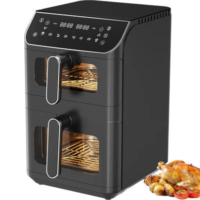 2800w 전기 듀얼 스택 에어 프라이어 스틱 방지 6l + 6l 코팅 상단 하단 히터 접이식 LCD 디스플레이 가시 창 옵션