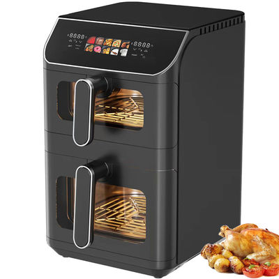 2800w 전기 듀얼 스택 에어 프라이어 스틱 방지 6l + 6l 코팅 상단 하단 히터 접이식 LCD 디스플레이 가시 창 옵션