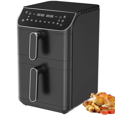 2800w 전기 듀얼 스택 에어 프라이어 스틱 방지 6l + 6l 코팅 상단 하단 히터 접이식 LCD 디스플레이 가시 창 옵션