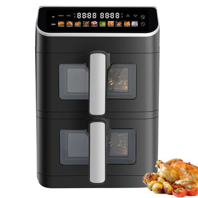 2800w 전기 듀얼 스택 에어 프라이어 스틱 방지 6l + 6l 코팅 상단 하단 히터 접이식 LCD 디스플레이 가시 창 옵션