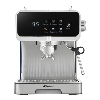 Anbo Full SS Housing LED Digital Touch Screen Expresso Coffee Machine 1.6L 20 bar Wide Espresso Coffee Maker with Milk Frother