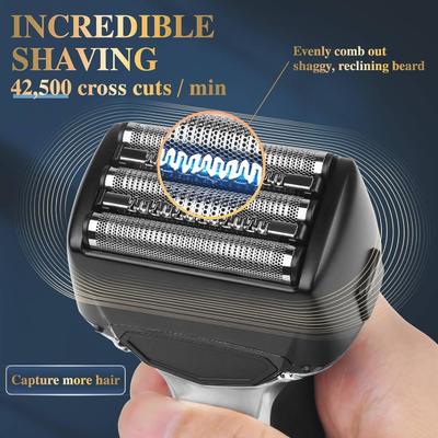 5중 날 남성용 면도기, 1000mAh 배터리, 90분 작동 시간, 방수 IPX6, USB 충전식 전기 면도기