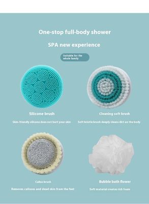 긴 손잡이 실리콘 바디 마사지 스크러버와 함께 완전 자동 재충전 전기 목욕 브러쉬