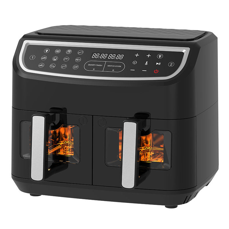 스마트 2400W 에어 프라이어 듀플 가시 투명한 창문 9L 디지털 두 구역 기술