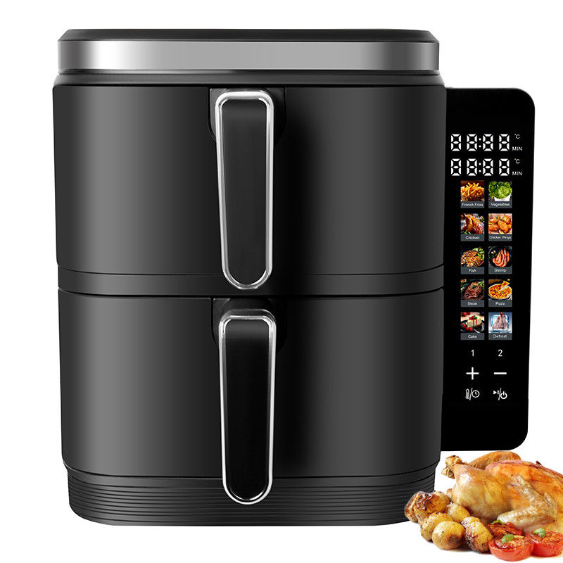 2800w 전기 듀얼 스택 에어 프라이어 스틱 방지 6l + 6l 코팅 상단 하단 히터 접이식 LCD 디스플레이 가시 창 옵션